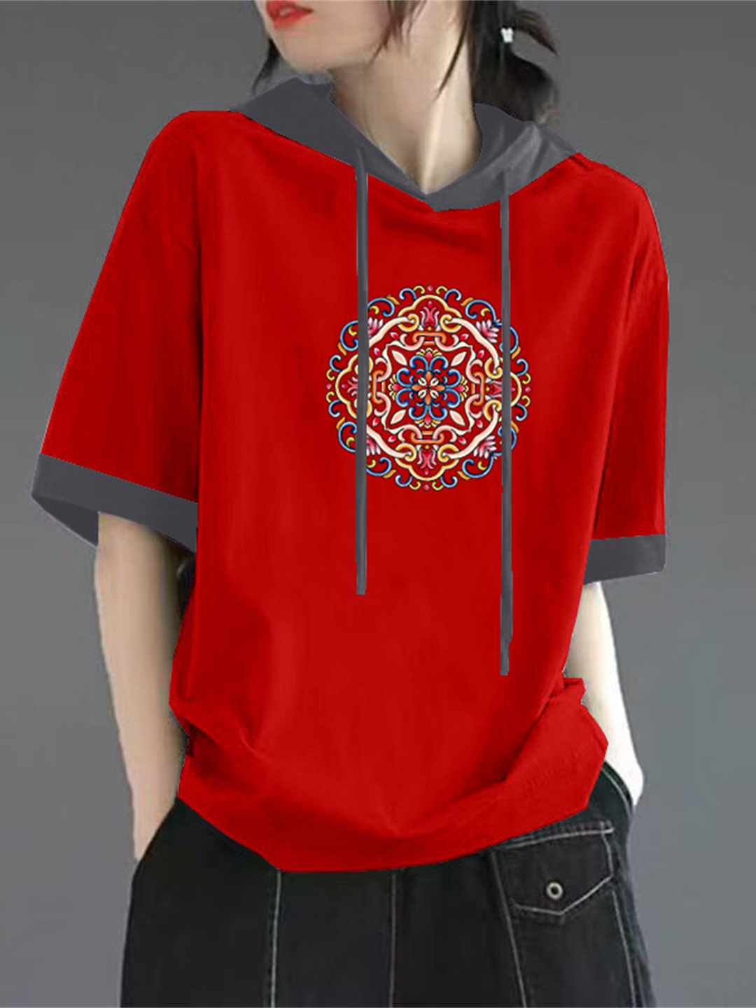 Red Pure Cotton Short Sleeve T - Streetwear High End Brand 评论和价格
